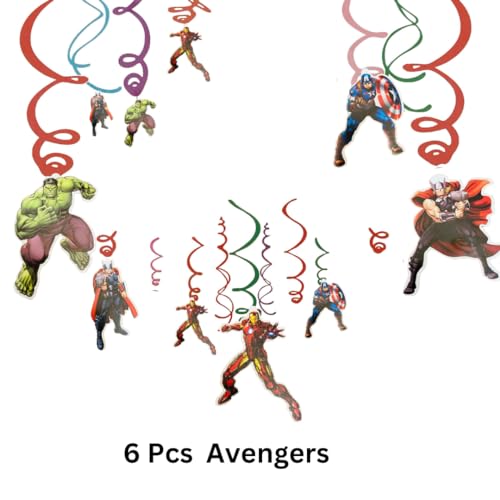 Image of Wanna Party Avenger Hanging Swirl Decorations - Foil Superhero Hanging Swirls 6 PCS for Kids Superhero Party