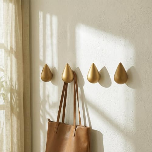 BrightRow 4 Pcs Resin Water Drop Shaped Wall Hooks Decorative Coat Hat Hanger Hook Wall Mounted for Hanging Bag Backpack Entryway Door Dressing Room Home Decor