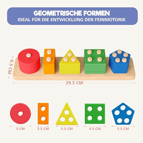 Sweety Fox Montessori Spielzeug ab 1 Jahr - Holz Sortier & Stapelspielzeug, 1 2 3 Jahre -Aktivitäts & Entwicklungsspielzeug aus Holz - Montessori - Lernspielzeug für Kleinkinder