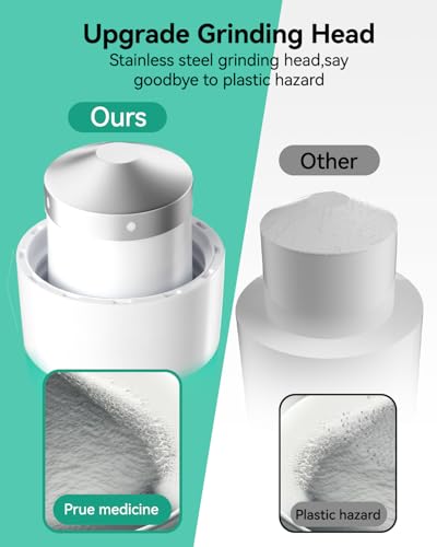 Image of Pill Crusher Fine Powder, Pill Grinder & Cutter, Storage Box, Cyan | Stainless Steel Pestle, Pill, Vitamins, Tablets, Crusher for Elderly, Pets, Easy to Use, Crushes Medications into Fine Powder