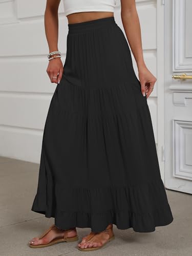 ANRABESS Womens Maxi Skirt Elastic High Waist Swing Tiered A-line Flowy Pleated Boho Beach Vacation Long Skirts3
