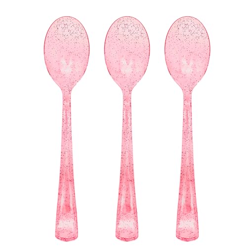 50 Pcs Pink Plastic Spoons Pink Spoons Disposable Utensils Heavy Duty Plastic Cutlery Set Disposable Cutlery Sets for Brithday Valentines Day Wedding Baby Shower Bridal Shower