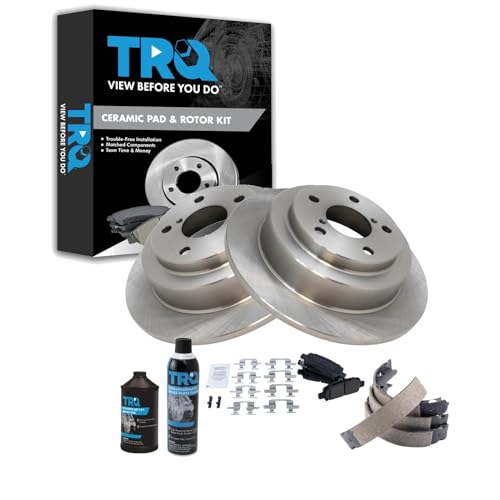 Image of TRQ Rear Brake Pad & Rotor Kit, with Chemical Kit Parking Brake Shoe Set Ceramic Compatible with 1998-2003 Subaru Forester 1999-2003 Impreza
