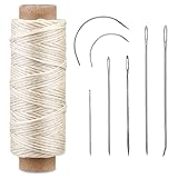 Ftyiwu 54 Yards Waxed Thread with Leather Hand Sewing Needles, 150D Flat Sewing Waxed Thread, and Le