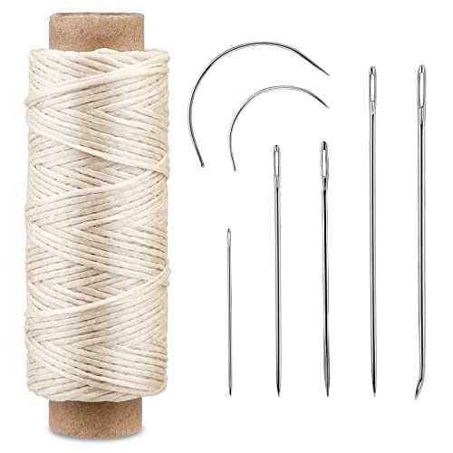 Ftyiwu 54 Yards Waxed Thread With Leather Hand Sewing Needles, 150D Flat Sewing Waxed Thread, And Leather Repair Needles For Home Upholstery Carpet Leather Canvas Repair And Sewing(Beige) #TOP13