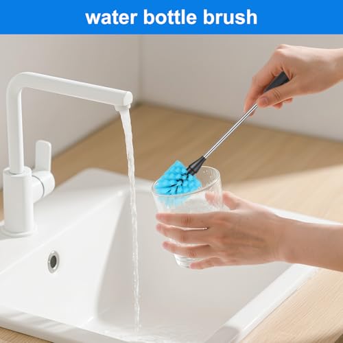 Image of Bottle Brush,15-inch Long, Bottle Brush Cleaner, Bottle Scrubber, Kitchen Scrub Brush Suitable for Water Bottles, Cups, Glasses, Baby Bottles, Wine Glasses, (1, Blue)