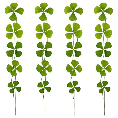 KICHOUSE Trébol de Cuatro Hojas Seco Prensado 24 Unidades, Flores para Manualidades y Decoración Navideña, Planta Seca para Creación Artesanal y Marcadores de Libros