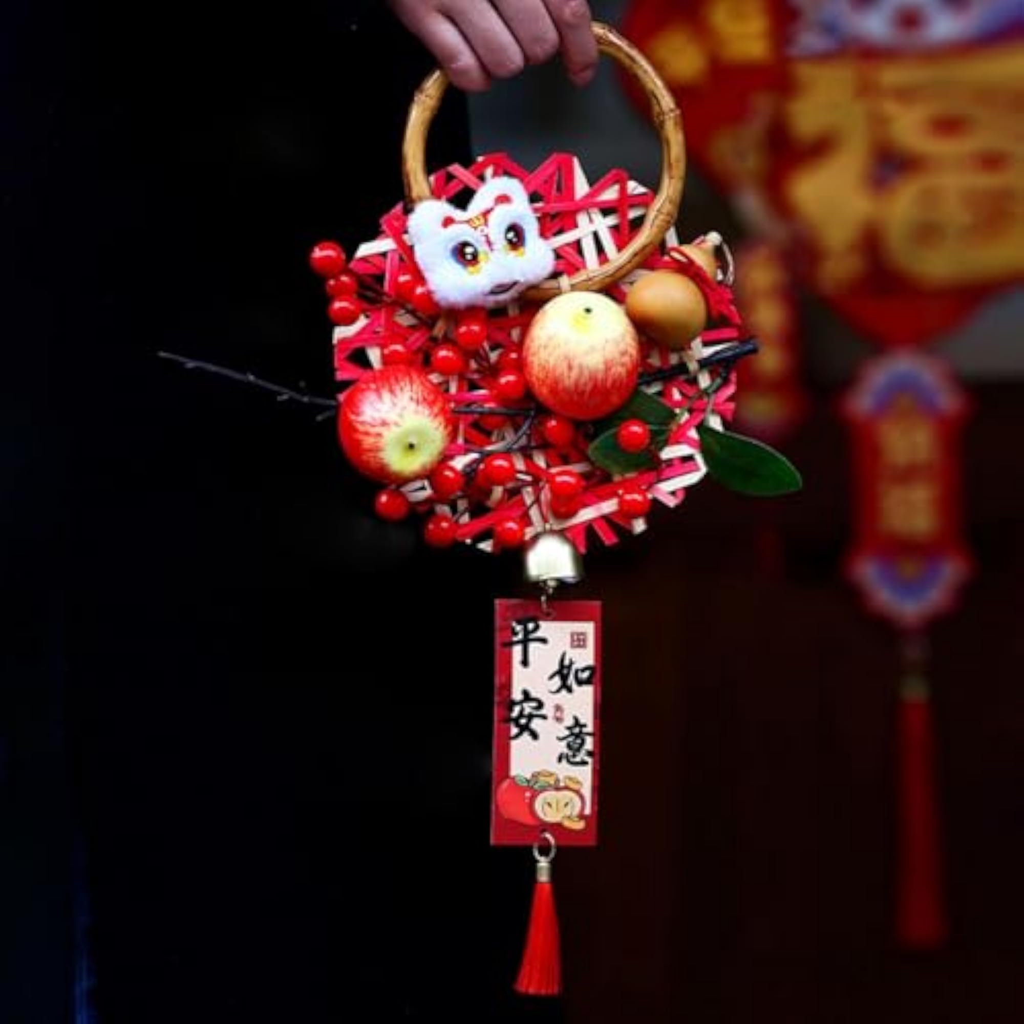 Small Hanging Wreath with Door Handle Pendant and Tassels