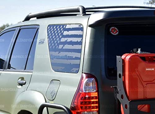 Skull Daddy Graphics Distressed USA PRECUT Window Flags Decals Sticker to fit Toyota 4Runner 2003-2009 (Both Sides)
