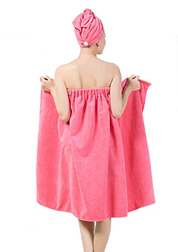 Absorbent Microfiber Sexy Spa Bath Wrap Cover Up Towels Set Soft Fleece Terry Bathrobe Bath Towel Tube Dress Robe Nightgown Sleepwear w Shower Hair Drying Turban Cap Hat for Women Girls2
