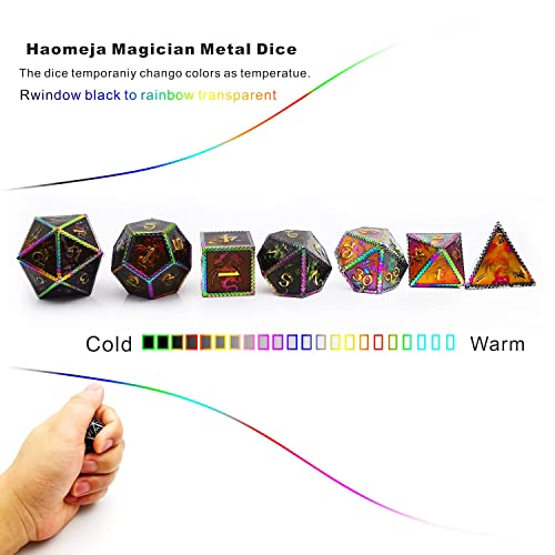 Haomeja Color Changing Temperature Metal Dragons Dnd Dice Set D&D Dice Set Role Playing Dice Apply To Dungeons And Dragons Black Transition Colourful #TOP2