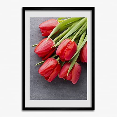Tableau décoratif Tulup tulipes rouges cadre MDF 50x70 cm photo affiche