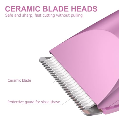 Image of OLOV Electric Body Hair Trimmer - Groin Trimmer for Men - Bikini Trimmer Women - Wet /Dry Shaver Groomer, Replaceable Ceramic Blade Heads, USB Recharge Dock, Waterproof Hygiene Razor, Pink