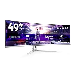 Philips Evnia 49M2C8900-49 Zoll DQHD OLED Curved Gaming Monitor, 240 Hertz, 0, 03ms GtG, HDR400, Ambiglow (5120x1440, HDMI 2.1, DisplayPort 1.4, USB-C, USB Hub) Weiss