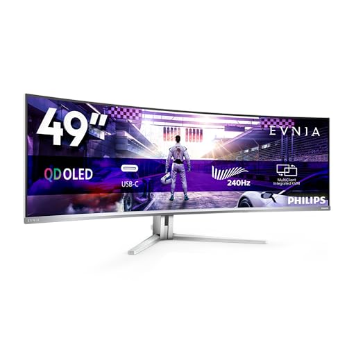 Monitor 49M2C8900 48.9" Curvo 5120x1440, DQHD, 240Hz, QD-OLED Panel, 0.03ms GtG, USB-C Speakers (HDMI2x 2.1 DP 1x 1.4) Adaptive Sync, HDR400 TrueBlack, FreeSync Prem. Pro, G-Sync Comp, Argento