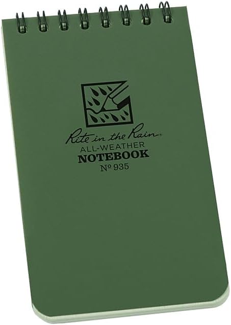 Rite In The Rain Weatherproof Top Spiral Notebook, 3" x 5", Green Cover, Universal Pattern (No. 935)