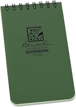 Rite In The Rain Weatherproof Top Spiral Notebook, 3" x 5", Green Cover, Universal Pattern No. 935 | writing-pencils
