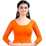 Chandrakala Womens Stretchable Readymade Orange Saree Blouse Crop Top Choli (B101),Orange-1,Free Size