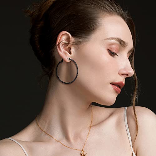 Fasacco 14K Clip On Hoop Earrings Stainless Steel Fake Hoop Earrings For Women Non Pierced Ears Black Tone #TOP6