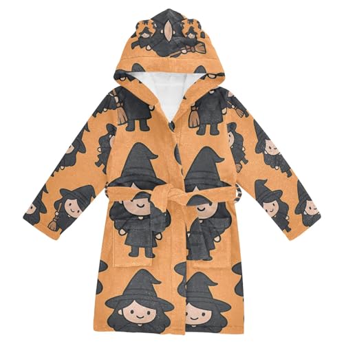 Bath Robe Girls Cute Witch Character Halloween Pattern Hooded Robe