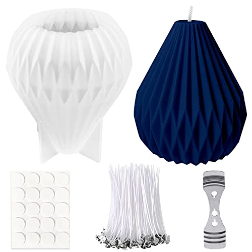 Kerzengießform Silikon,3D Kerzen-Gießform,Kerzenform zum Gießen,Birnenförmig,Kerzen Selber Machen Set,mit Kerze Dochte Halter,50 Kerzendochte und 20 Dots Aufkleber,Kerzendochte Baumwolle,Candle Wick Cover