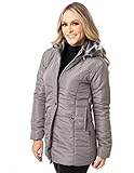Sobretudo Jaqueta Feminina Com Capuz Removível Frio Inverno (Cinza, G) (GG, Cinza)