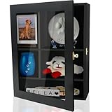 Sofunii Pet Memorial Shadow Box with Shelves Removable for Dogs or Cats,12 * 16 Inch XLarge Solid Wood Keepsake Memory Boxs Personalized Name-Black