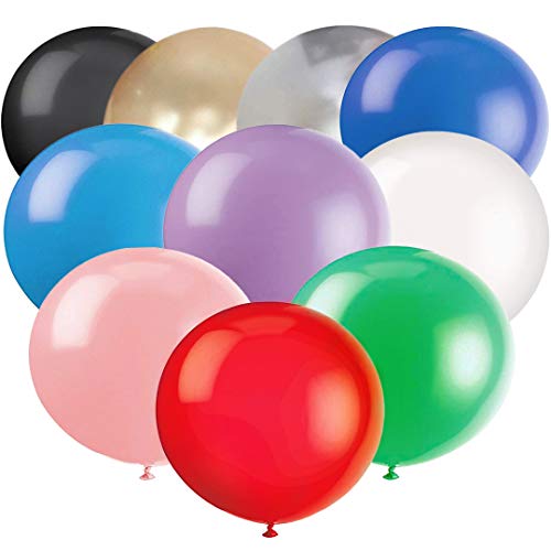 InDrah 36 Inches Balloons, 10Pcs Assorted Color Latex Balloons Jumbo Latex Giant Balloons Large Balloons for Kids Birthday Wedding Party Festival Event Carnival Decorations