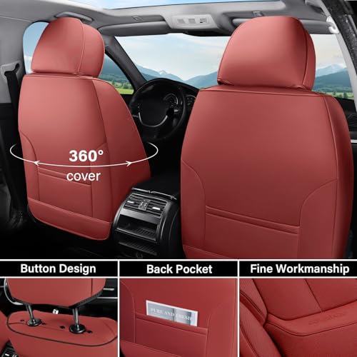 Image of Coverado Universal Seat Covers Front, 2-Pack Universal Seat Covers for Cars, Waterproof Nappa Leather Car Seat Covers with Head Pillow, Auto Protectors Fit for Most Sedans SUV Pick-up Truck-Red