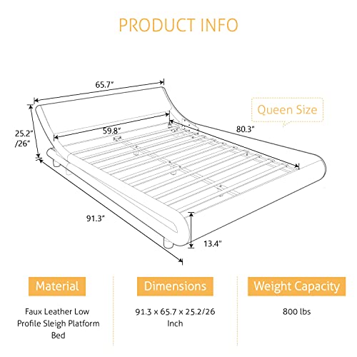 Sha Cerlin Queen Size Bed Frame Luxury Wave-Like Modern Upholstered Low Profile Platform Bed, Linen Sleigh Bed With Adjustable Headboard, No Box Spring Needed, Grey #TOP1