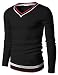 Doublju Mens V-Neck Sweater Pull-over with Tipping (US-XS / ASIAN S)