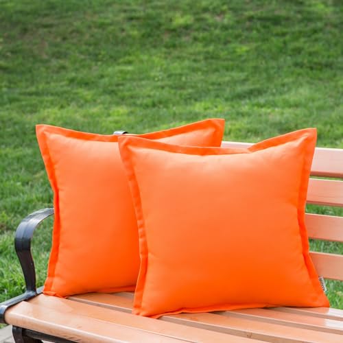 LIGICKY Lot de 2 housses de coussin carrées décoratives et imperméables pour extérieur, terrasse, tente, jardin, canapé, balcon, automne, couleur unie – 50,8 x 45,7 cm, orange