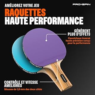 PRO-SPIN Raquettes de Ping-Pong – Set Premium Haute-Performance avec Balles 3 Étoiles et Mallette | Kit de Tennis de Table (Violette | Bleu, Set 2 Joueurs)