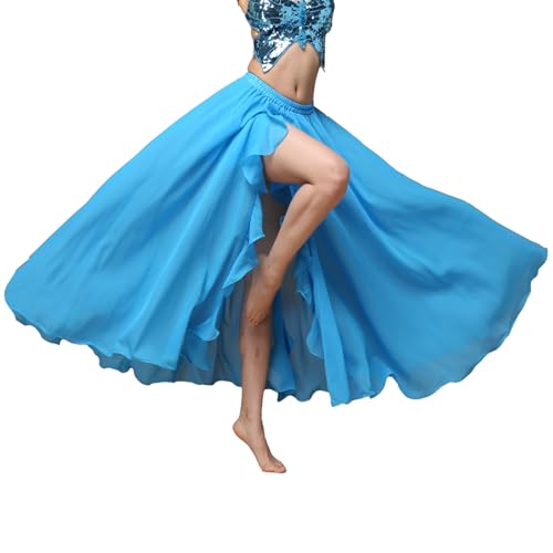 Baisdan Gonna Lunga per Danza del Ventre, in Chiffon, con Spacco, per Pratica di Danza, Blu Cielo, Taglia Unica
