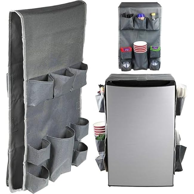 Household Refrigerator Cover Cloth Dust Cover with 11 Fabric Pockets, Is A Great Refrigerator Storage, Organization, and Hanging Tool