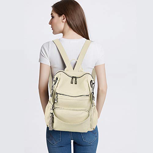 Image of UTO Women Backpack Purse Leather Vegan Ladies Fashion Designer Rucksack Convertible Travel Shoulder Bag with Tassel