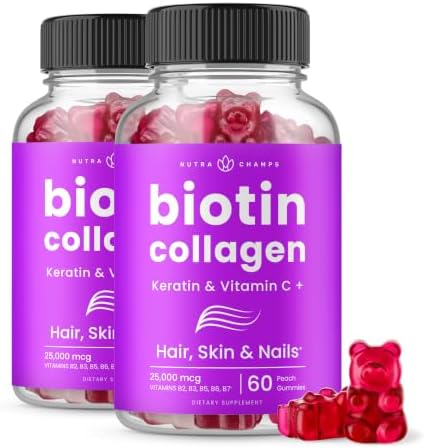 NutraChamps Hair Skin & Nails Gummies, Biotin with Collagen & Keratin ...
