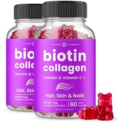 NutraChamps Biotin Gummies 10,000mcg with Collagen, Keratin & More – Hair Skin and Nails Vitamins for Women & Men – Support Normal Hair Growth Cycle - Enhanced with Vitamin C, D3, Zinc (Pack of 2)