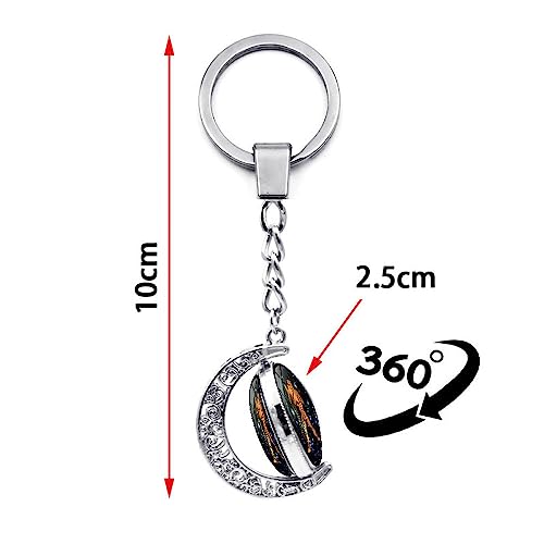 Porte-Clés Lumineux 12 Constellation - Porte-Clés Cabochon En Verre De Lune Rotatif À Double Face, Lion Vierge Balance Scorpion Sagittaire Signes Du Zodiaque Porte-Clés Bijoux, Cancer – vue 3