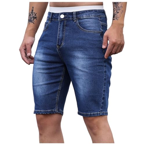 Short en Jean Pantalon Bermuda Slim pour Homme Été Casual Fermeture Éclair et Élastique Poches Jogging Sport Denim Fitness