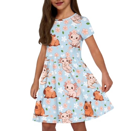 Image of Short Sleeve Dress for Girls with Pockets Cute Toddler Girl Clothes Summer 2-12