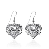 Inspired Silver - Pit Bull Mom - Silver Dangle Earrings for Women - Pave Heart Charm Earrings French Hook Drop with Cubic Zirconia - Women's Dangly Earrings Jewelry Gift