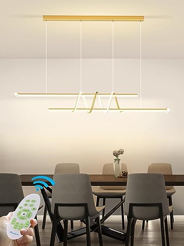 Lampe à suspension linéaire or brossé LED dimmable pour îlot de cuisine