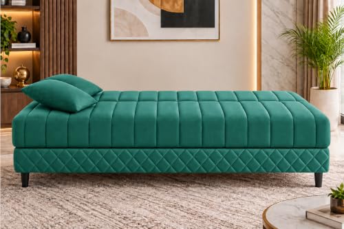 Image of Rosebell Modern 3-Seater Sofa Cum Bed Foldable Velevt Fabric Sofa, Stylish Design for Living Room, Guest Room & Office-Green-Color
