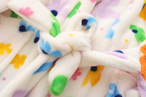 Image of Girls Fleece Hooded Robes, Warm Printed Bath Robe for Kids Soft Fuzzy Bathrobe for Gifts