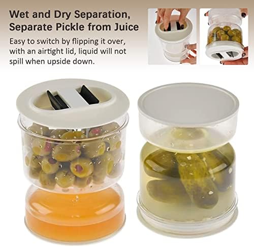 LANRU Pickle Olive Hourglass Jar Pickle Juice Wet and Dry Separator Food Container Strainer Flip Airtight Lid, Transparent