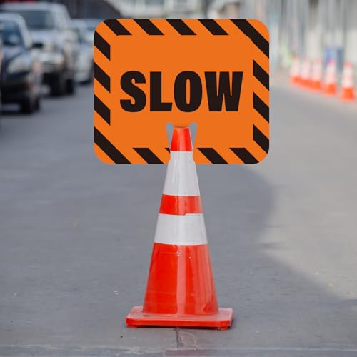 4pcs Slow Signs for Traffic Safety Cone 12.6x10.4In Waterproof Warning Sign for Traffic Cone Double Sided Road Cone Top Slow Sign for Road Barricade Outdoor Construction Neighborhoods Street