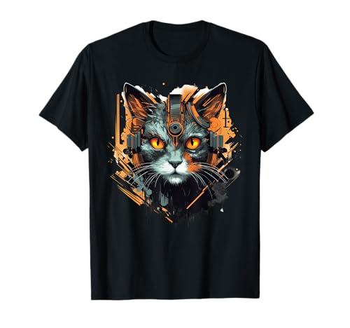 Cyberpunk Cat Cyborg Cybernetic Cat Vaporwave T-Shirt