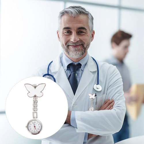 Hemobllo Women Pocket Watch Clip-on Butterfly Fob Watch with Second Hand for Medical Professionals Durable Practical Hanging Lapel