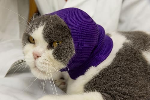 Image of 2 Pack Cat Ear Wrap,Cat Hematoma Ear Wrap Anxiety Relief - Noise Canceling for Fireworks, Thunderstorms, Pet Grooming & Force Drying (Purple S)